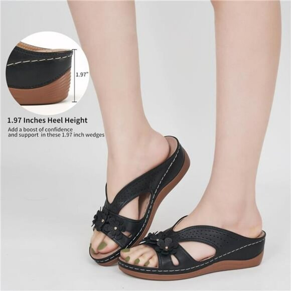 Womens Wedge Sandals Slip On Summer Platform Slides Comfy Open Toe Shoes - Picture 5 of 7